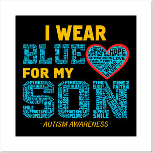 I Wear Blue For My Son Autism Awareness Month Posters and Art